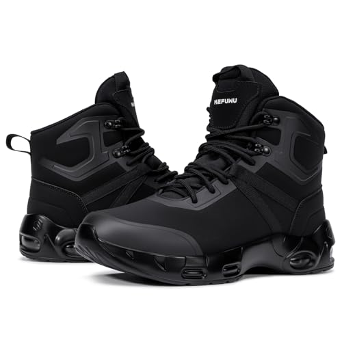 Image of Military Tactical Boots Men Wide Waterproof 6 Inches | Non Slip Side-Zip Combat Hiking Work Boots Lightweight Durable