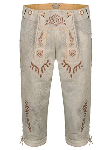 Lederhose Almbock für Herren Kniebund in Beige mit Stickereien