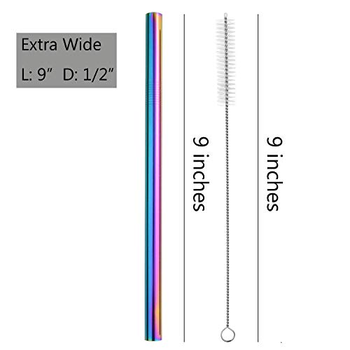 ALINK Stainless Steel Metal Boba Straws, 12mm x 9 inch Extra Wide Colored Reusable Smoothie Straws, Pack of 4 with Cleaning Brush & Carrying Case