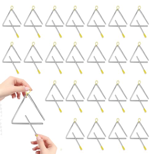 LECEHIVO 24 Pcs 6 Inch Steel Triangle Instrument with Striker Hand Percussion Triangle Instruments Rhythm Musical Percussion Instrument for Adults