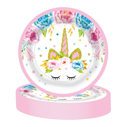MORAINJAY 16 Stk Einhorn Pappteller Rosa Geburtstagsdeko Set,...