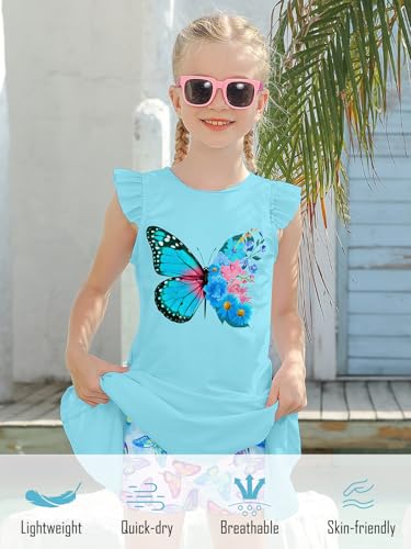 Image of Girls Swimsuit 2 Piece Ruffle Bathing Suit UPF 50+ Tankini Swimsuit Skirt with Lining Size 3-10