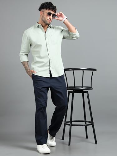 Image of Men Slim Fit Solid Spread Collar Casual Shirt