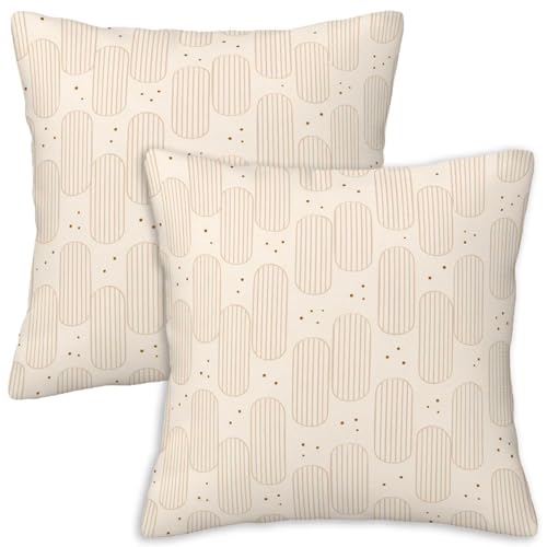SnuYucto Minimal Geometric Throw Pillow Covers 18x18 Set of 2 | Neutral Mid-Century Decorative Cushion Covers for Living Room Couch Sofa Bed | Modern Cream and Tan Pillowcases Home Decor