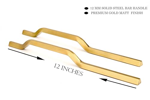 Image of 12 Inches Brushed Gold Finish Long Stainless Steel Cabinet Wardrobe Door Handles, Pull Handles for Wardrobe and Kitchen, Long Drawer Handles Stainless Steel for Furniture (Pack of 4)