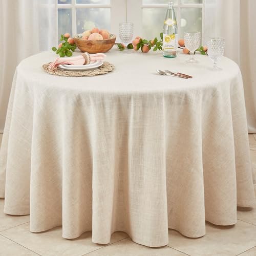 SARO LIFESTYLE Toscana Tischdecke aus Poly- und Leinen-Mischgewebe, ohne Hohlsaum, Naturfarben, 229 cm – Ansicht 2