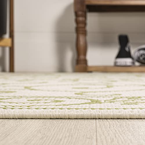 Image of JONATHAN Y Vintage Filigree Indoor Outdoor Area Rug 8X10 Cream /Green, Charleston Textured Weave for Backyard, Patio, Porch, Easy-Cleaning, High Traffic, Pet-Friendly, Non-Shedding (SMB106I-8)