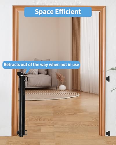 Image of Retractable Baby Gate for Doorways and Stairs, Mesh Safety Gate for Pet, Indoor & Outdoor Use, One-Hand Operation, Easy Installation, 33.6 inch Tall, Expands to 71 inch Wide（Black,33.6 inchx71 inch）
