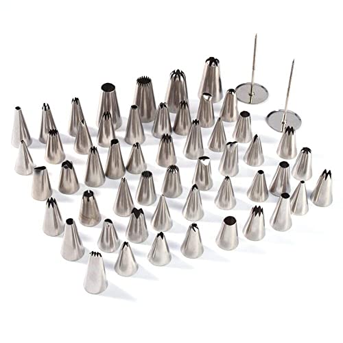 Okayji Steel 52-Pieces Icing Nozzles Tips Nozzle Cake Decorating Set with Flower Nail & Coupler Cake Decoration