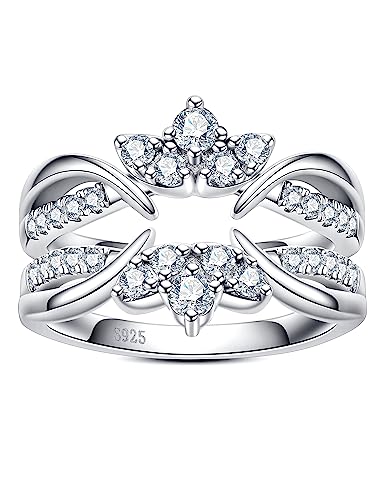 CannyCat Vine Moissanite Ring Enhancers 2 pieces Wrap Guard for Moissanite Engagement Anniversary Ring Platinum-Plated Silver Curved Eternity Wedding Bands for Women Stacking Rings