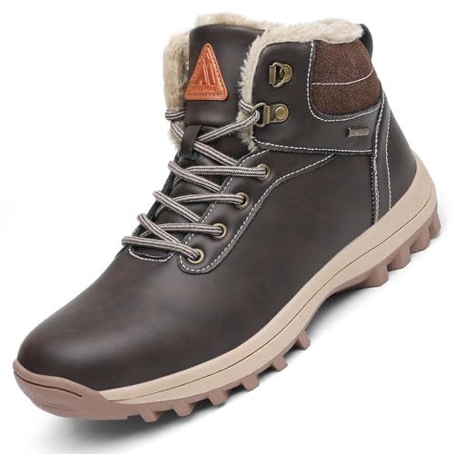 Mishansha Hombre Botas de Invierno Mujer Impermeables Botines de Nieve Deporte Trekking Zapatos marrón, 45 EU