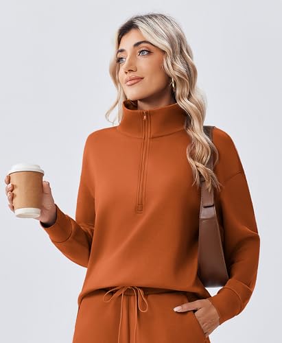 Image of PINSPARK 2 Piece Sets for Women 1 /2 Zip Sweatsuit Loose Fit Sweatshirt Straight Leg Pants 2026 Matching Outfit Fall Tracksuit