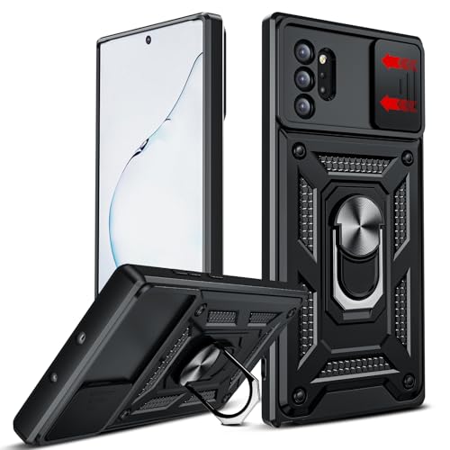 LeYi for Samsung Galaxy Note-10-Plus Case: [𝐍𝐨𝐭 𝐅𝐢𝐭 𝐍𝐨𝐭𝐞 𝟏𝟎], Samsung Note 10 Plus Case with Camera Cover, Military-Grade Heavy Duty Ring Stand Android Phone Note10+ Plus Case Cover, Black