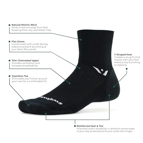 Swiftwick- PURSUIT FOUR Trail Running & Cycling Socks, Merino Wool, Durable Crew2
