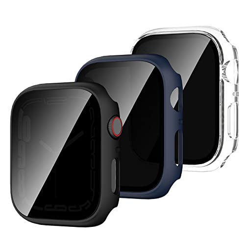 [3Pack] Haojavo for Apple Watch Privacy Screen Protector Case 44mm SE 2022 Series 6 5 4 SE, Anti Spy Private Tempered Glass Film PC Hard Bumper Ultra-Thin Protective Face Cover for iWatch Accessories