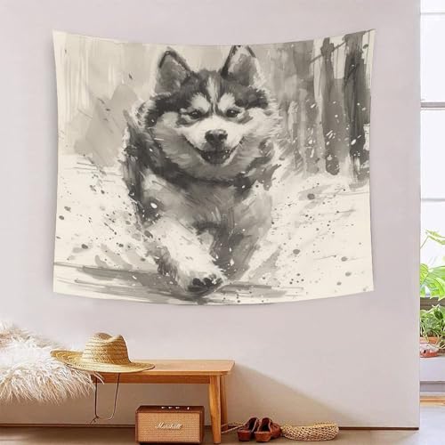Tapisserie Husky sibérien résout le problème des murs nus dans le salon et la chambre