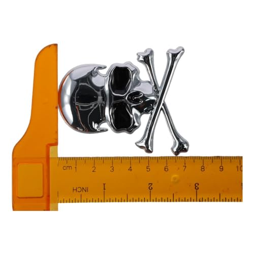 Image of BYOBYO 2Pcs Skull Crossbone Emblem Stickers Silver Skull Skeleton Car Emblem Badge 2.9x2.4inch 3D Logo Metal Badge Sticker Decals Skeleton Car Decorations