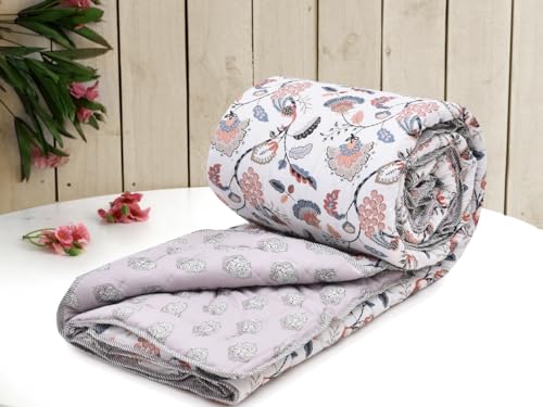 Image of RRC Jaipuri Beautiful Floral Print in White and Green Jaipuri Rajai /Razai /Quilt Double /King Bed Quilt /Comforter /Ac Quilt /Ac Comforter, Cotton, Lightweight Pack of 1, 200 GSM