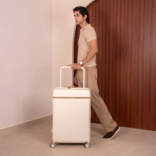 Image of Assembly Large Check-in Suitcase with Ultra Wide Trolley Design & TSA Lock, Durable Polycarbonate Hard Shell Luggage for Adventure Travel, White, 28-Inch