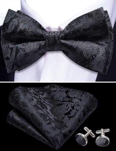 Image of YOHOWA Mens Bow Tie Set Paisley Coloful Pre-tied Bowties Adjustable with Handkerchief Cufflinks Wedding Prom Party