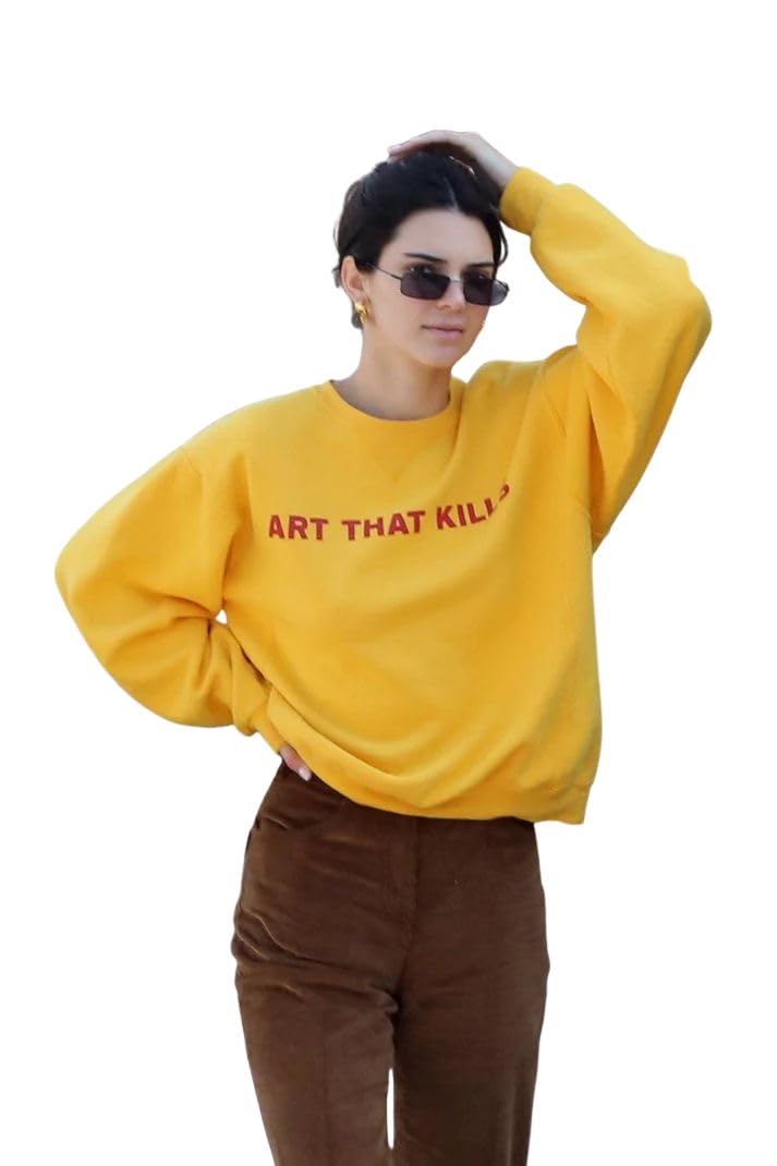 sxv style Art that Kills Yellow Sweatshirt, Graphic Print Crewneck Pullover, Oversized Fit, Casual Streetwear-picture-26
