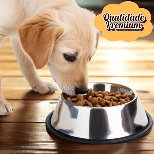 Comedouro Tigela Inox 300ml para Cães e Gatos - Base Antiderrapante - Aço Inox Durável - Fácil de Li