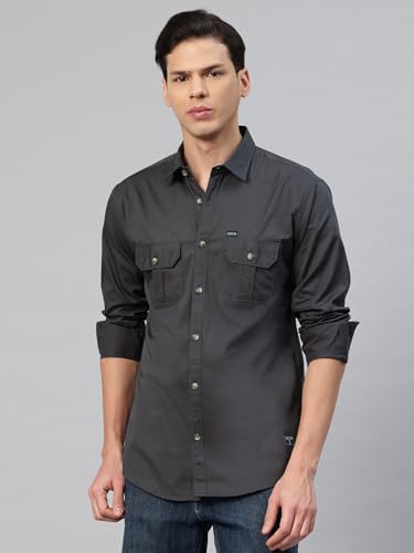 Image of Majestic Man Men's Washed Cotton Twill Casual Shirt -| with Dual Flap Pockets - Slim Fit | Full Sleeve | Casual Wear | Trendy & Comfortable