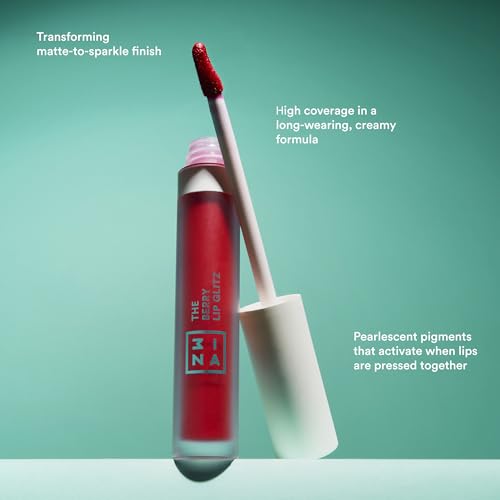 3INA MAKEUP - The Berry Lip Glitz - Rouge à lèvres liquide Red Effet Transformateur - Fini Mat au Pailleté - Haute Couvrance - Formule Crémeuse - Pigments Nacrés - Vegan - Cruelty Free – Image 4