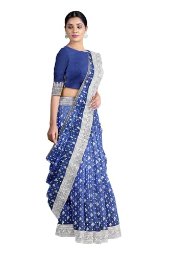 Linen Textile navy blue banarasi silk saree in katan silk – image 2