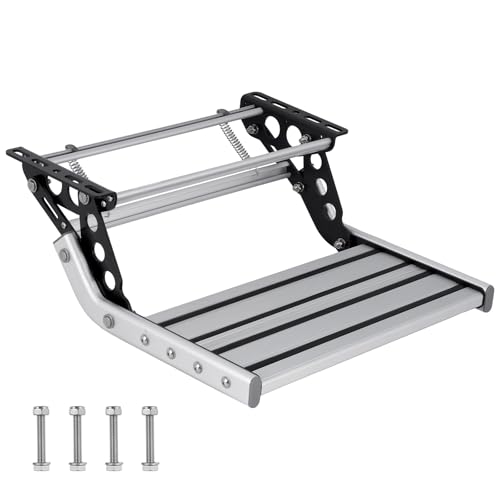 JIAWANSHUN RV シングルステップ 滑り止め キャンピングカー用品 収納式 耐荷重：200kg タイヤステップ 脚立 折り畳み アルミ合金製 軽トラ キャンピングカー 自作 キット 折りたたみステップ キャンピングカー/トレーラー/改造車/福祉車両/特殊車両/ペット送迎車などに適用 旅行 災害救援 運搬作業