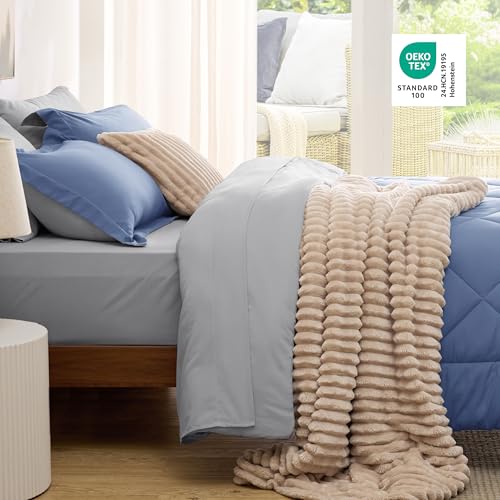 Image of Bedsure Twin XL Comforter - 5 Pieces Reversible Infinity Blue Bed in a Bag, Twin XL Bedding Comforter Set College Dorm Essentials with 1 Flat Sheet, 1 Fitted Sheet, 1 Pillowcase and 1 Pillow Sham