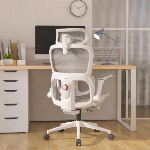 Image of SIHOO B300 PRO Ergonomic Office Chair, High Back Mesh Computer Chair with Wide Headrest, 6D Flip-Up Rotatable Armrests, Adaptive Lumbar Support, 135 Reclining Home Office Desk Chair, Soft White