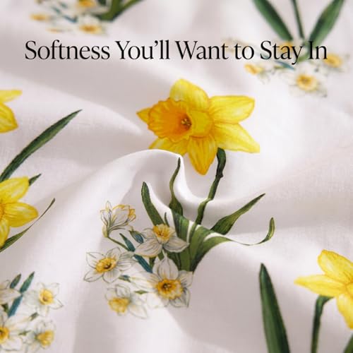 Image of BSB HOME 240 TC Cotton Bedsheet with 2 Pillow Covers, Soft Breathable Floral King Size Flat Bed Sheet - 90 x 100 Inches (228 x 254 cm) (Daffodil Yellow)