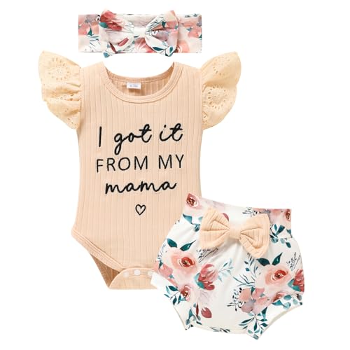 Image of ZOELNIC Baby Girl Clothes Infant Summer Outfits Set Ruffle Short Sleeve Top+Flower Print Shorts+Bow Hairband 3 Pcs Set