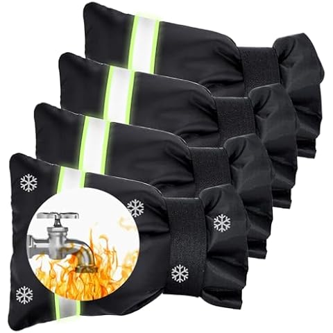 Outdoor Faucet Cover, Faucet Cover Socks for Winter Freeze Protection with Reflective Strips, Waterproof Insulated Spigot Tap Cover, Reusable Sprinkle Valve Insulation Wrap and Hose Bib Cover, 4 Pack Cover