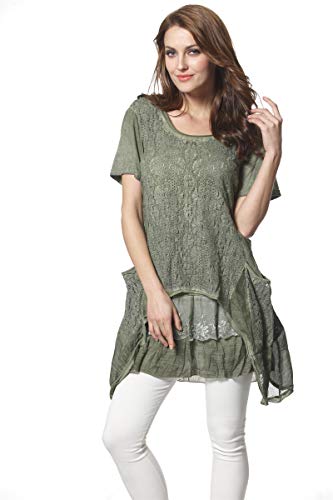Image of SIMPLY COUTURE Women's Plus Size Summer Casual Short Sleeve Tops Floral Lace Scoop Neck Top