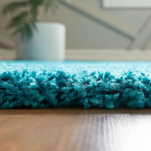 Image of Urban Modern Decor Features 6x8 Feet Modern Soft Shaggy Carpet Thick, Fluffy & 2 inch Pile Shag Rug for Your Kids Room, Bedroom & Livingroom(6x8 feet, Turquoise Plain)