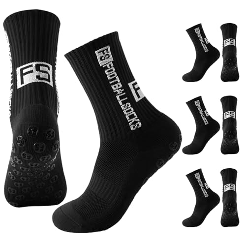 FANSEZQ 3 Paare Fußball Socken,Sportsocken 39-46 Anti Rutsch Grip Fussball Socken für Herren & Damen, Anti-Rutsch Grip (DE/NL/SE/PL, Numerisch, 39, 46, Regular, Regular, 3, Schwarz)