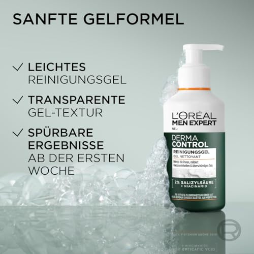L'Oréal Men Expert Anti-Pickel Gesichtsreinigung für Männer, Waschgel für unreine & zu Akne neigende Haut, Herren Cleanser für das Gesicht mit 2% Salicylsäure & Niacinamide, Derma Control, 1 x 260 ml 5