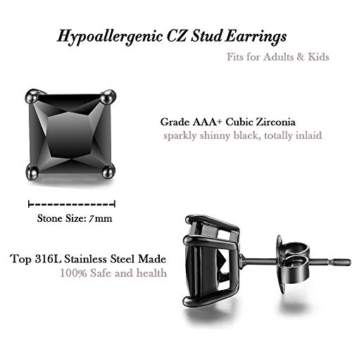 Tarsus BASE06P-7 Black Cubic Zirconia Earrings Black Stud Earrings thumb #3