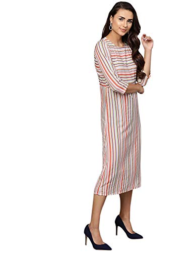 Image of INDO ERA Women's Modal Striped Ankle Length A-Line Dress (Ie19Ed7Cr1116)