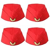 Keymall Kids Flight Attendant Costume Hat Set 4 pcs Blue Stewardess Hat Kits for Girls Dress Up Halloween Career Cosplay Costume Accessories (Red)