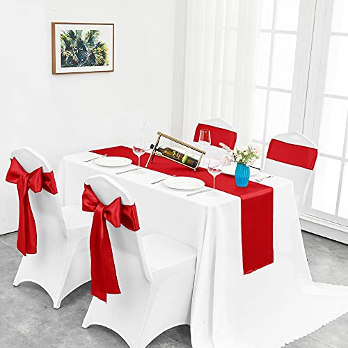 4-Pack Red Satin Table Runner 12 X 108 Inch Long Bright And Smooth Silk Fabric Table Runner For Wedding Banquet Birthday Party Decoration #TOP5
