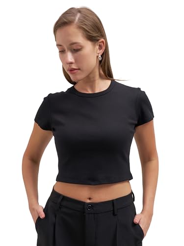Image of Tokyo Talkies Women Pure Cotton Tops for Woman|Regular Fit Slim fit Crop Tops for Women Western|Top Tshirt for Women Stylish Western|Suitable for Casual and Workwear