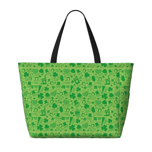St Patrick's Day Print Large Beach Tote Bag for Women Extra Large Capacity Sandproof Waterproof Pool Bag Suitable for Swimming Pool Gym Groceries Travel2