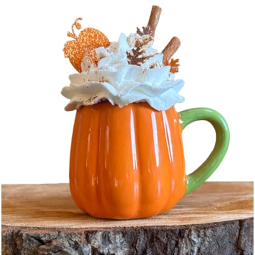 Charming Mini Pumpkin Coffee Mug with Faux Whipped Cream for Fall Farmhouse Decor and Tiered Tray Displays - Image 6