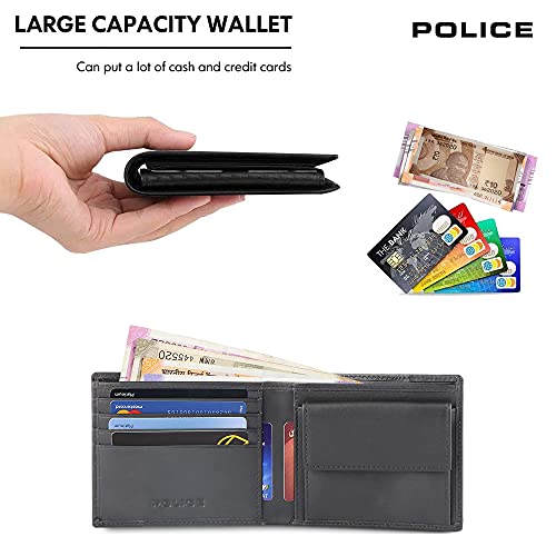 Image of Police Branded Wallet for Men Leather Original | Premium Coin Wallet for Men Stylish Genuine Leather Gents Purse with 4 Credit Card Holder Slots | 2 Slip-in Pockets | Diwali Gifts - Black
