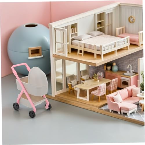YARNOW Miniatur Puppenwagen Realistische Babykutsche aus Stabilem Kunststoff Geeignet für Puppenhaus Dekoration und Rollenspiele Grauer Puppenwagen Modellwagen – Bild 8