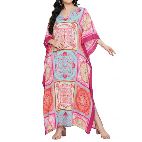 Image of Oussum Women Polyester Casual Long Plus Size Beach Caftan Cover Up Maxi Dress 1X-3X Summer Kaftan Dresses for Women