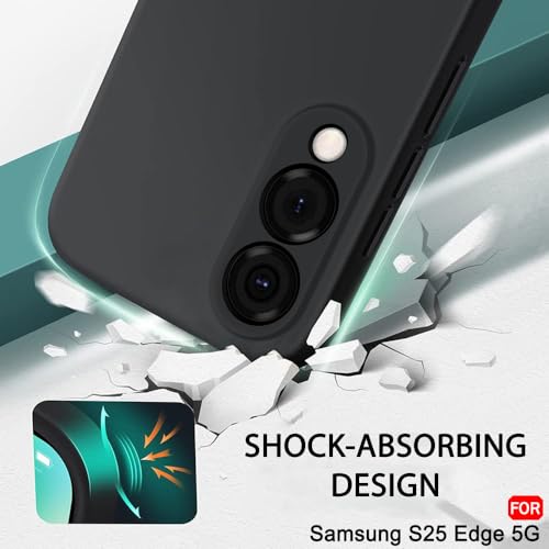 Image of TheGiftKart Liquid Silicone Back Cover Case for Samsung Galaxy S25 Edge 5G | Soft Micro-Fibre Lining Inside | Camera & Screen Protection | Shockproof Cover for Samsung S25 Edge (Silicone, Black)